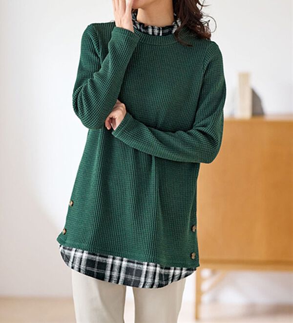 BELLUNA（ベルーナ）の「異素材重ね着風チュニック（チュニック）」｜グリーン