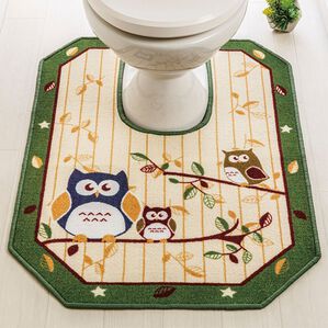 「洗える八角形ふくろうトイレマット（トイレマット）」｜グリーン