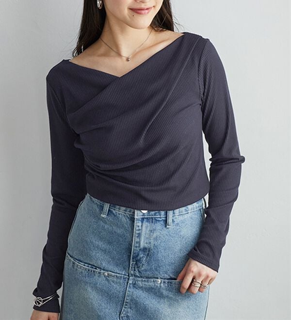 RANAN（ラナン）の「【新色追加】上品ドレープリブロングＴシャツ（カットソー）」｜詳細画像