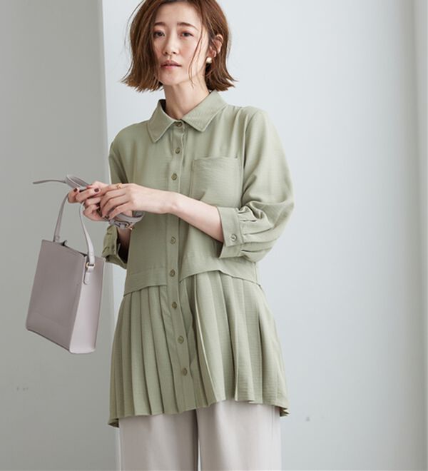 BELLUNA（ベルーナ）の「【UVカット】機能付！裾プリーツ切替チュニック（チュニック）」｜詳細画像