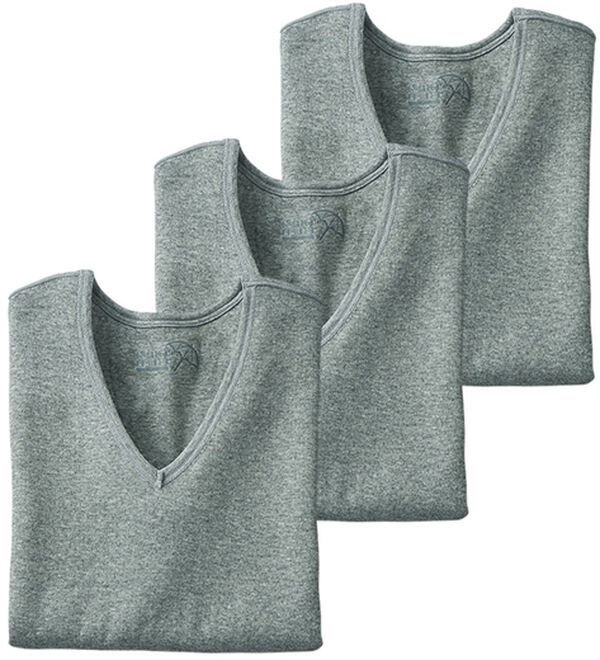 「＜アーノルド　パーマー＞至福の着心地柔らかガーゼインナー（メンズ肌着・インナーウェア）」｜グレー3枚組 長袖V首