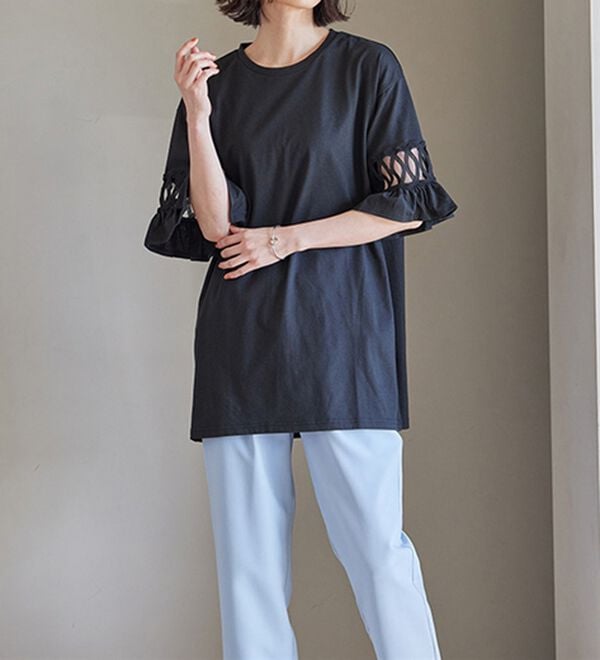 RANAN（ラナン）の「袖レース切替チュニックワンピース（チュニックワンピース）」｜詳細画像