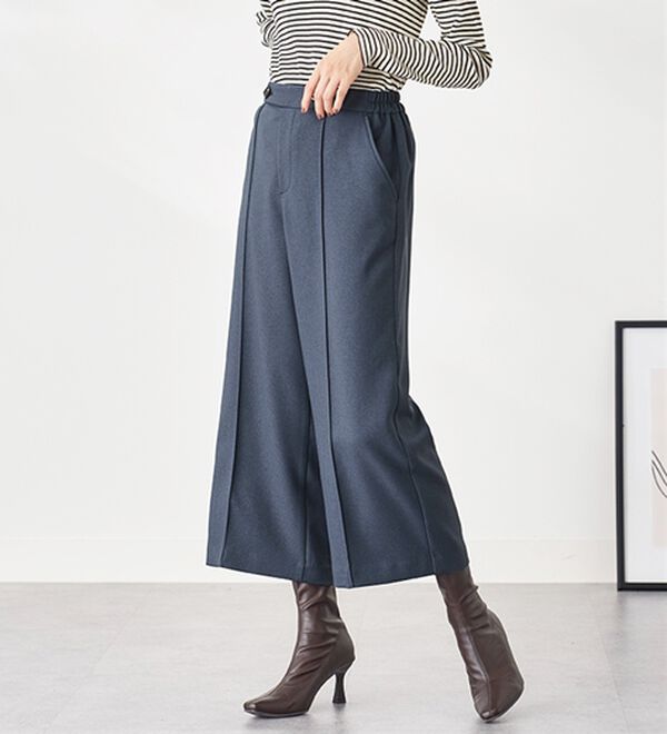 BELLUNA（ベルーナ）の「ウーリッシュ素材ウエスト釦ワイドパンツ（ワイドパンツ・ガウチョ）」｜ブルーグレー