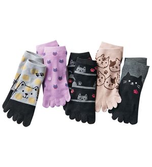 LAVIENNE（ラヴィエンヌ）の「【５足組】ねこちゃん５本指ソックス（靴下・ストッキング）」｜詳細画像