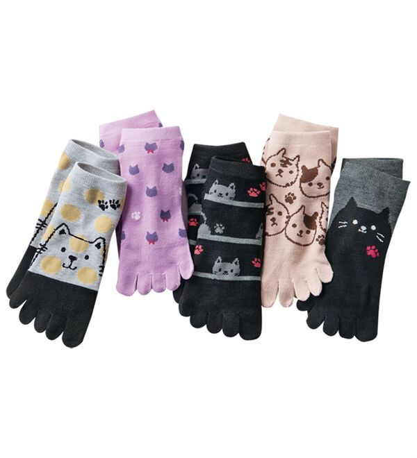 LAVIENNE（ラヴィエンヌ）の「【５足組】ねこちゃん５本指ソックス（靴下・ストッキング）」｜詳細画像