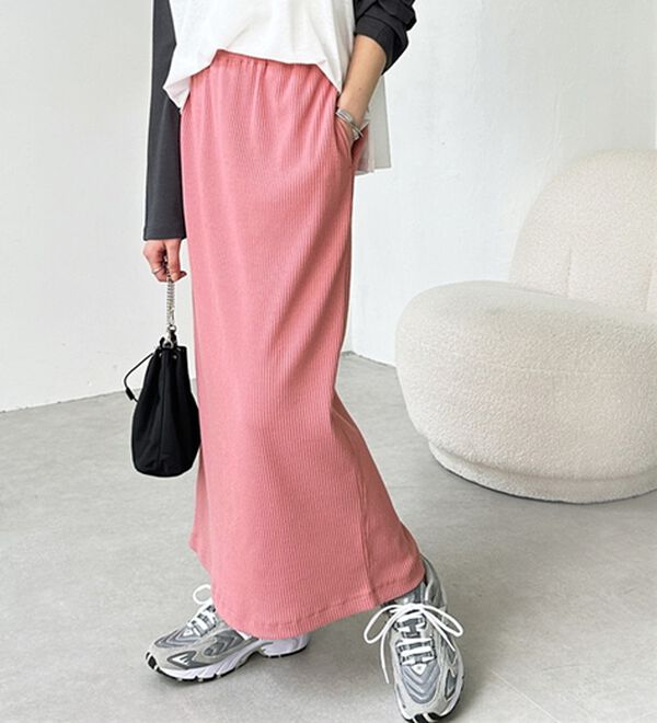 GeeRA（ジーラ）の「【着回し力◎】楽ちんすっきり見え！リブロングスカート（ロングスカート）」｜詳細画像