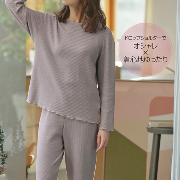 YU'NOW（ユナウ）の「【ハラマキ付】ワッフルプルオーバー＆パンツセット（パジャマ・ルームウェア）」｜詳細画像