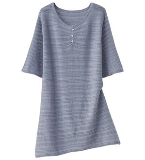 BELLUNA（ベルーナ）の「編地変化シアーボーダーニット（ニット・セーター）」｜ブルー