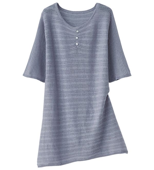 BELLUNA（ベルーナ）の「編地変化シアーボーダーニット（ニット・セーター）」｜ブルー