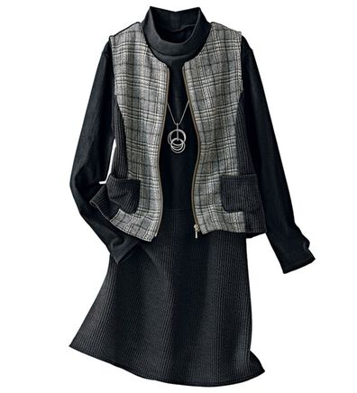 BELLUNA（ベルーナ）の「先染チェック切替ベストアンサンブル（チュニック）」