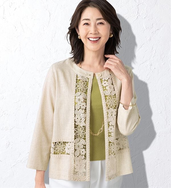 ルフラン（ルフラン）の「上品レース麻入りジャケット（その他ジャケット）」｜ベージュ