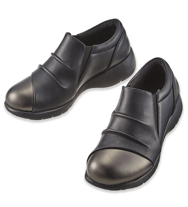 ルフラン（ルフラン）の「＜ラシーナコンフォート＞５Ｅ配色ギャザースリッポン（スリッポン）」｜ブラック