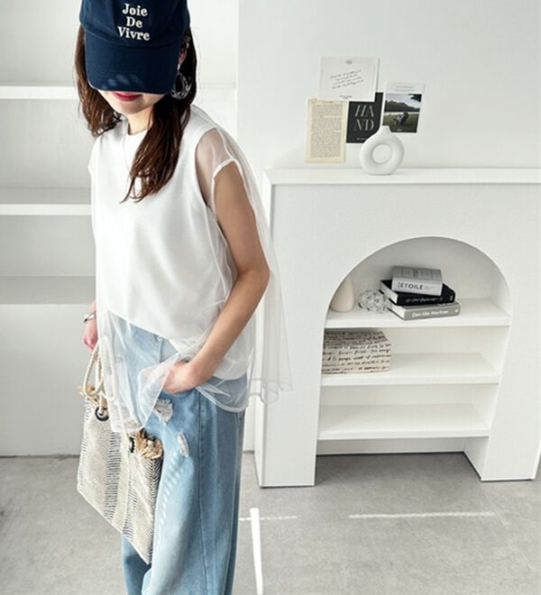 GeeRA（ジーラ）の「チュールカバーフレンチスリーブカットソー（カットソー）」｜詳細画像