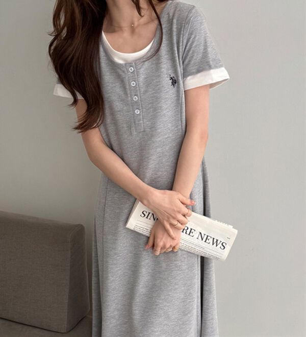 GeeRA（ジーラ）の「【ＵＳ．ＰＯＬＯ．ＡＳＳＮ】レイヤード風ヘンリーネック半袖ワンピース（カットソーワンピース）」｜詳細画像