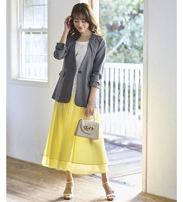 BELLUNA（ベルーナ）の「＜楽スタフィット＞【夏用】ノーカラージャケット（ノーカラージャケット）」｜詳細画像