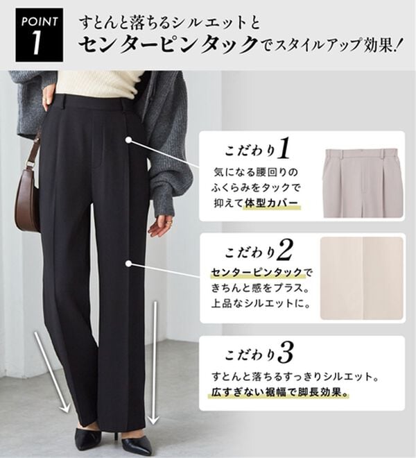 RANAN（ラナン）の「裏起毛美脚シルエットピンタックワイドパンツ（フルレングスパンツ）」｜詳細画像