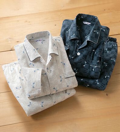 「【２着組】日本製綿１００％涼感和柄パジャマ長袖（メンズルームウェア）」