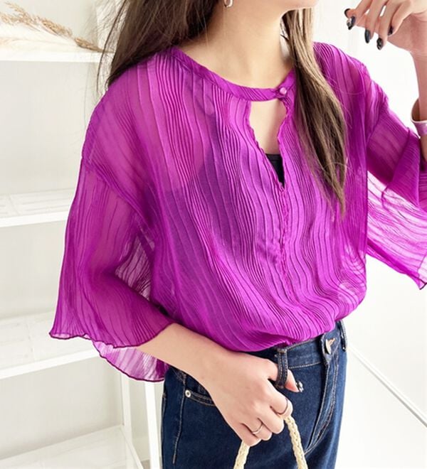 GeeRA（ジーラ）の「前後２ＷＡＹシアーＴシャツブラウス（ブラウス）」｜パープル