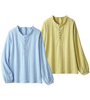 ルフラン（ルフラン）の「【２色組】衿フリルジャカード素材ブラウス（ブラウス）」｜2色組