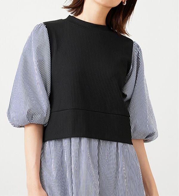 BELLUNA（ベルーナ）の「ベルト使い異素材切替ワンピ―ス（その他ワンピース）」｜詳細画像