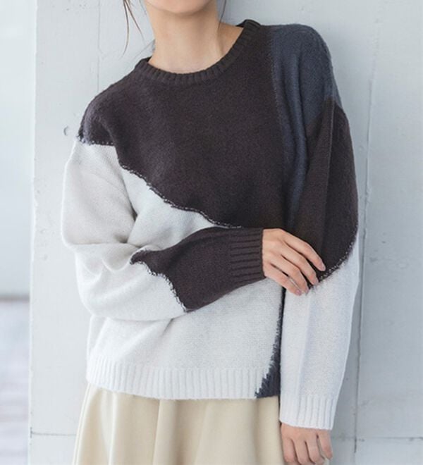 RANAN（ラナン）の「カラーブロッキングニットプルオーバー（ニット・セーター）」｜ブラウン系