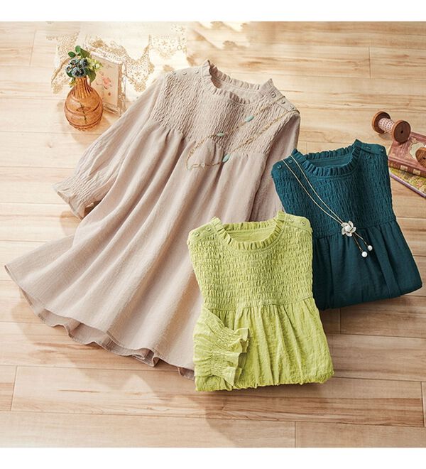 ルフラン（ルフラン）の「【３色組】綿混シャーリングブラウス＜レミヤン＞（ブラウス）」｜詳細画像