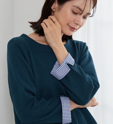 BELLUNA（ベルーナ）の「後ろボタンボーダージャカードワンピース（その他ワンピース）」