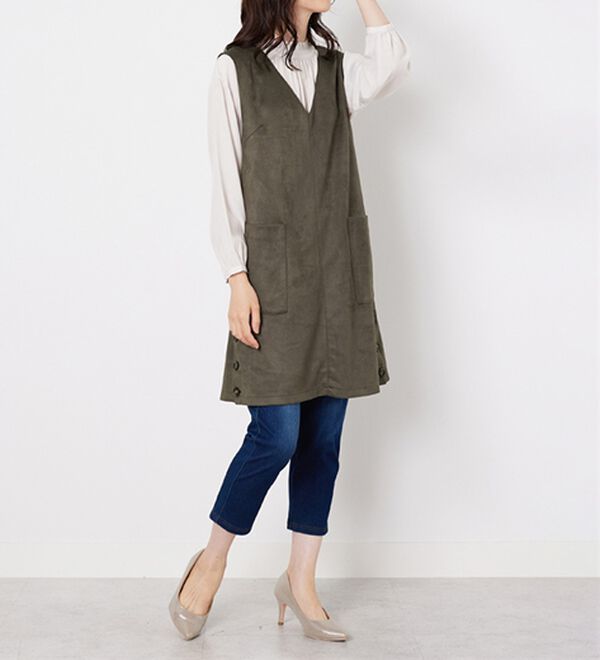 BELLUNA（ベルーナ）の「スエード調サイドボタンジャンパードレス（ジャンパースカート）」｜詳細画像