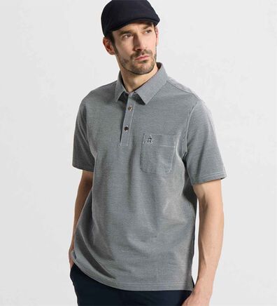 「＜マンシングウェア＞シアサッカーストライプ台襟付き半袖ポロシャツ（メンズポロシャツ）」