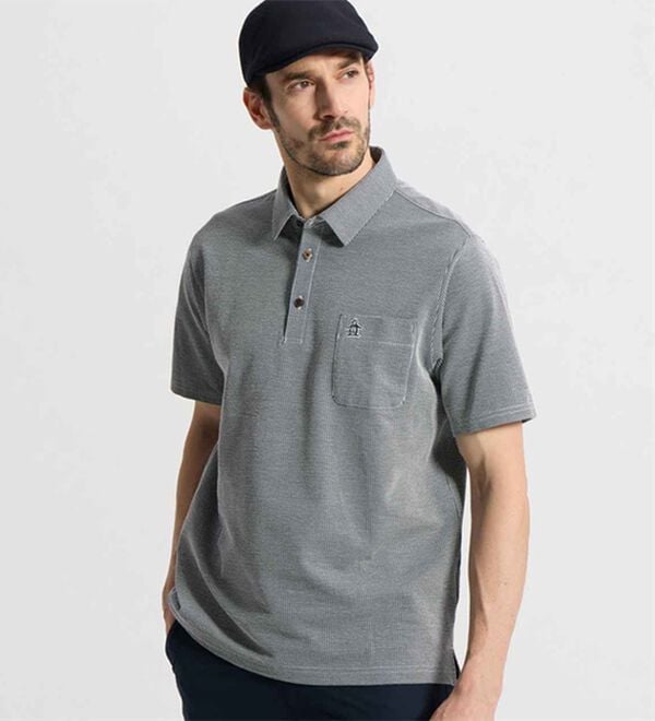 「＜マンシングウェア＞シアサッカーストライプ台襟付き半袖ポロシャツ（メンズポロシャツ）」｜詳細画像