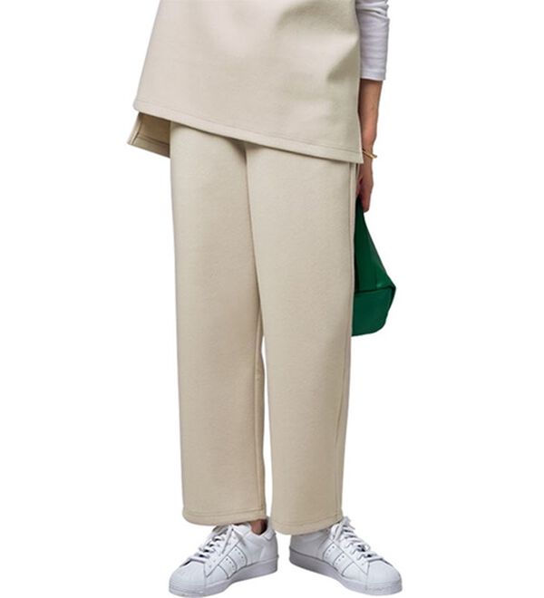 VINNO（ヴィノ）の「カットメルトンワイドストレートパンツ（フルレングスパンツ）」｜グレージュ