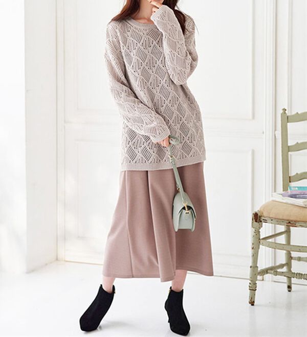 BELLUNA（ベルーナ）の「リーフ柄透かし編ニットチュニック（チュニック）」｜詳細画像