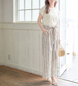 alotta（アロッタ）の「【２点セット】ひんやり涼しいこなれセットアップ（セットアップ）」｜ｵﾌﾎﾜｲﾄ／ﾎﾞﾙﾄﾞｰ系ｽﾄﾗｲﾌﾟ