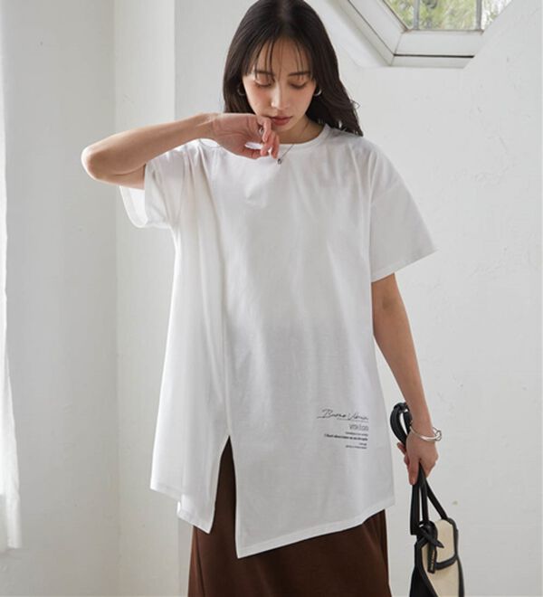 RANAN（ラナン）の「【ひんやり】ロゴプリントチュニックTシャツ（Tシャツ）」｜詳細画像