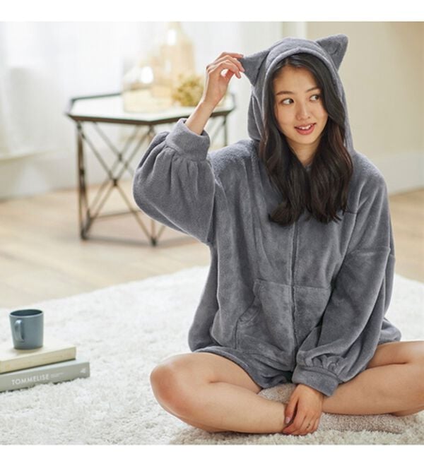 YU'NOW（ユナウ）の「ネコのみみボアパーカールームウェアセット（パジャマ・ルームウェア）」｜詳細画像