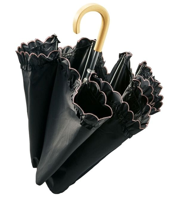 ルフラン（ルフラン）の「晴雨兼用おしゃれ日傘（レイングッズ）」｜フリル・ブラック