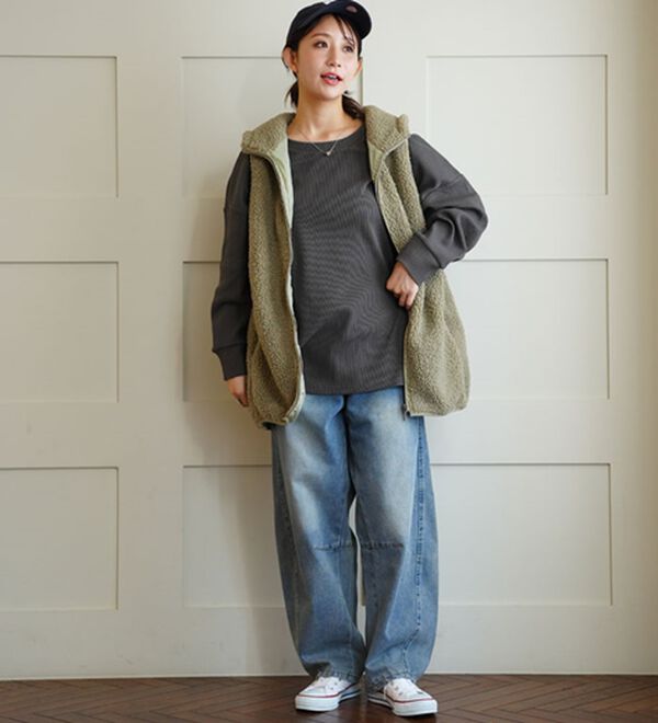 A HAPPY MARILYN（アハッピーマリリン）の「【Ｌ～８Ｌ】コットン１００％ 楽にのびる ワッフルシリーズ ゆったりプルオーバー（Tシャツ）」｜詳細画像