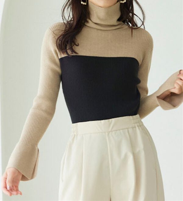 ムースタッチ＞洗える！バイカラータートルリブニット - ベルーナ【公式】