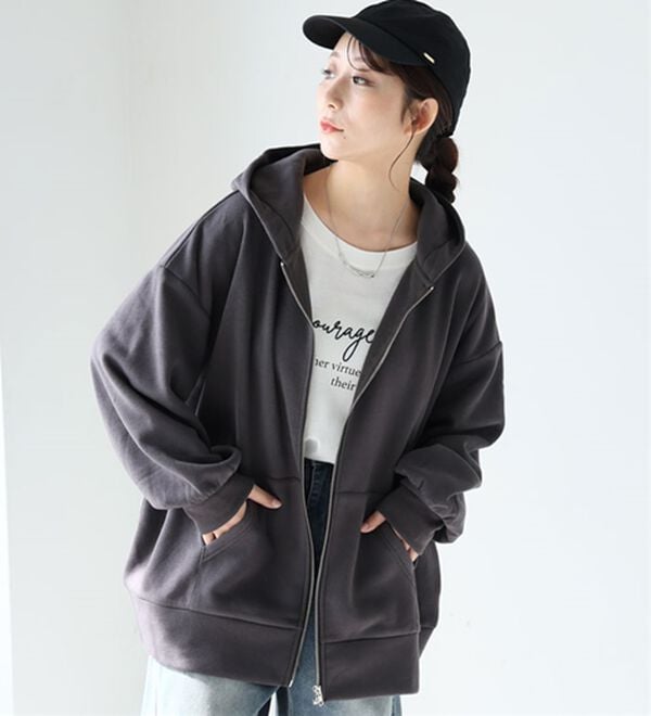 A HAPPY MARILYN（アハッピーマリリン）の「【Ｌ～８Ｌ】【ハピぽか裏起毛】ゆったりジップパーカー 毛玉になりにくい（パーカー）」｜詳細画像