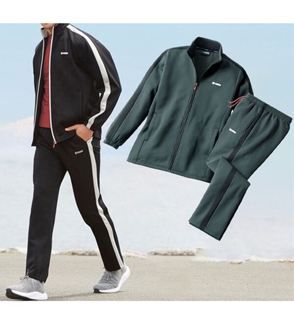 「【２着組】＜ケー・スイス＞暖か機能付き快適アクティブジャージスーツ上下２着組（ビジネススーツ）」｜2着組