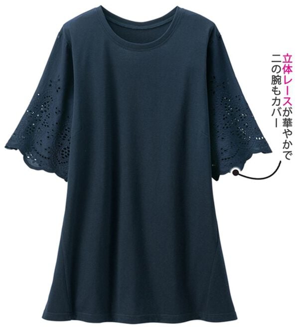 「【２色組】袖レースの体型カバーチュニック（チュニック）」｜詳細画像
