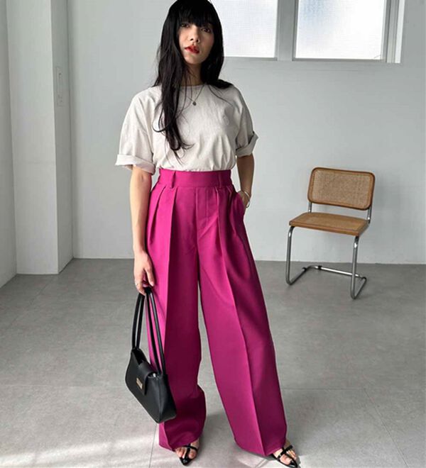 RANAN（ラナン）の「【選べる股下】きれい見え２タックワイドスラックス（ワイドパンツ・ガウチョ）」｜詳細画像