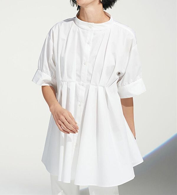 BELLUNA（ベルーナ）の「汚れが落ちやすい白！タックブラウス（ブラウス）」｜白