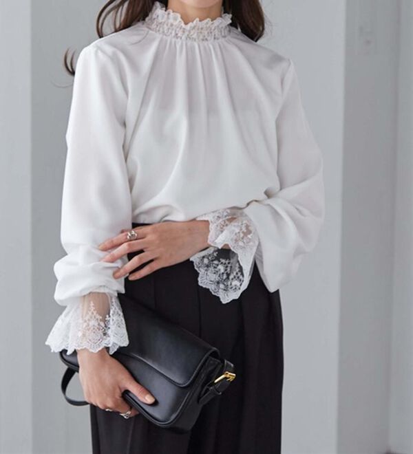 RANAN（ラナン）の「レースフリルプチハイネックブラウス（ブラウス）」｜詳細画像