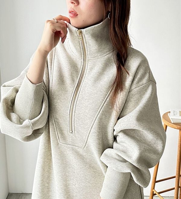 GeeRA（ジーラ）の「ハーフジップハイネック裏起毛ワンピース（カットソーワンピース）」｜詳細画像