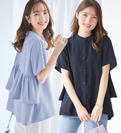 alotta（アロッタ）の「【接触冷感】バンドカラー後ろフリルデザインブラウス（ブラウス）」