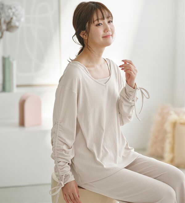 YU'NOW（ユナウ）の「リブルームウエア３点セット（パジャマ・ルームウェア）」｜詳細画像