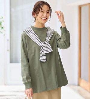 BELLUNA（ベルーナ）の「綿１００腰まわりゆったりリブデザインチュニック（チュニック）」｜カーキ