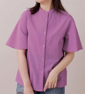 BELLUNA（ベルーナ）の「サッカー素材袖デザインブラウス（ブラウス）」｜ピンク