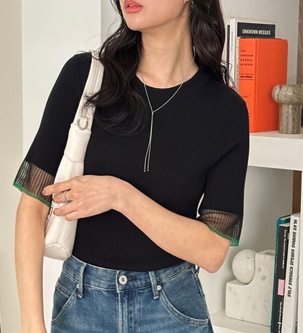 GeeRA（ジーラ）の「『ドラマ着用商品』 袖口シアーリブニット（ニット・セーター）」｜詳細画像